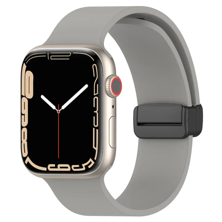 Magnetic Black Buckle Smooth Silicone Watch Band, For Apple Watch Ultra 49mm, For Apple Watch Series 8&7 45mm, For Apple Watch Series 8&7 41mm