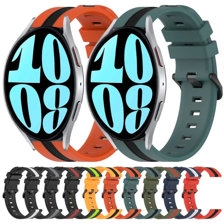 20mm 縦二色シリコン時計バンド、Samsung Galaxy Watch 6 40mm用、Samsung Galaxy Watch 6 Classic 43mm用