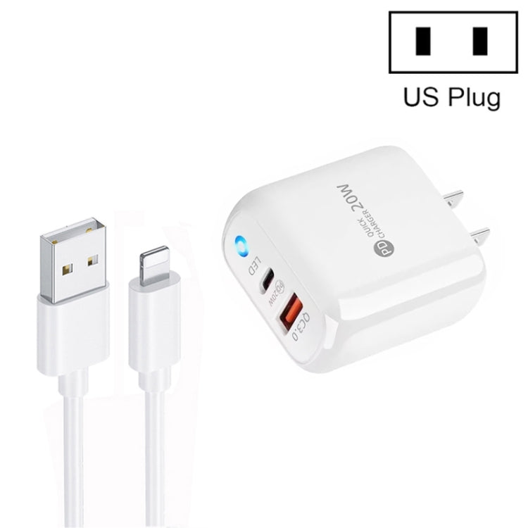 PD04 Type-C + USB モバイルフォン充電器 USB to 8ピンケーブル付き、USプラグ、USプラグ + USB to 8ピンケーブル