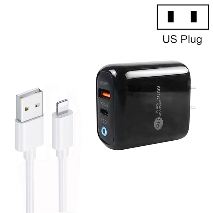 PD04 Type-C + USB モバイルフォン充電器 USB to 8ピンケーブル付き、USプラグ、USプラグ + USB to 8ピンケーブル