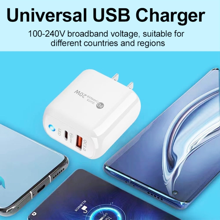 PD04 Type-C + USB モバイルフォン充電器 USB to 8ピンケーブル付き、USプラグ、USプラグ + USB to 8ピンケーブル