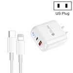 PD04 Type-C + USB モバイルフォン充電器 Type-C to 8ピンケーブル付き、USプラグ、USプラグ + Type-C to 8ピンケーブル