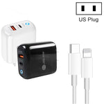 PD04 Type-C + USB モバイルフォン充電器 Type-C to 8ピンケーブル付き、USプラグ、USプラグ + Type-C to 8ピンケーブル