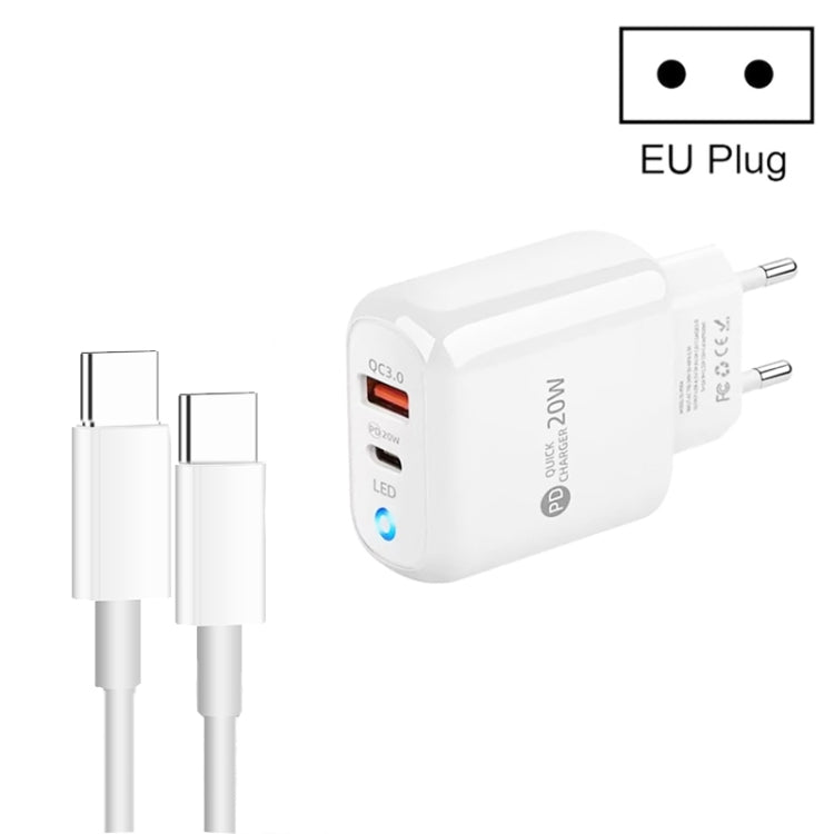 PD04 Type-C + USB 携帯電話充電器 Type-C to Type-C ケーブル付き、EUプラグ、EUプラグ + Type-C to Type-C ケーブル
