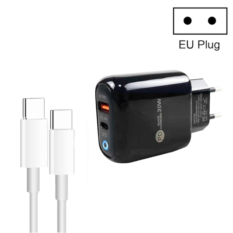 PD04 Type-C + USB 携帯電話充電器 Type-C to Type-C ケーブル付き、EUプラグ、EUプラグ + Type-C to Type-C ケーブル