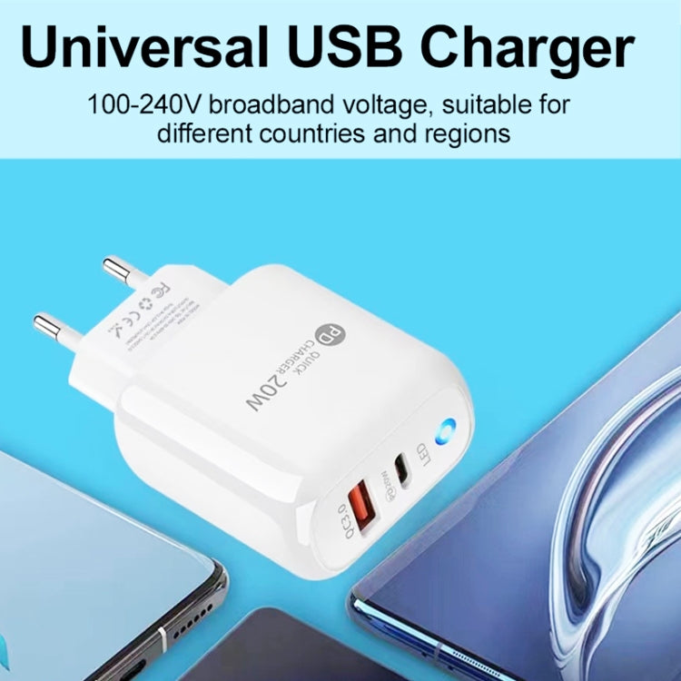 PD04 Type-C + USB 携帯電話充電器 Type-C to Type-C ケーブル付き、EUプラグ、EUプラグ + Type-C to Type-C ケーブル