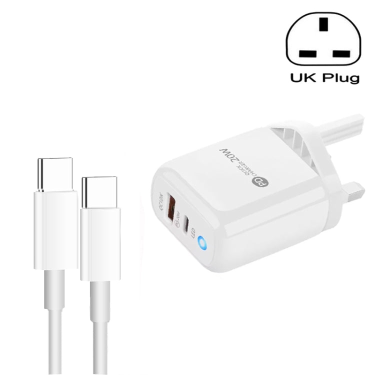 PD04 Type-C + USB 携帯電話充電器 Type-C to Type-C ケーブル付き、UKプラグ、UKプラグ + Type-C to Type-C ケーブル
