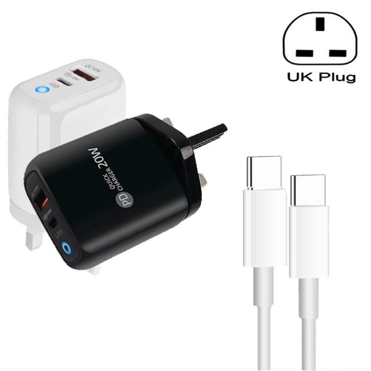 PD04 Type-C + USB 携帯電話充電器 Type-C to Type-C ケーブル付き、UKプラグ、UKプラグ + Type-C to Type-C ケーブル