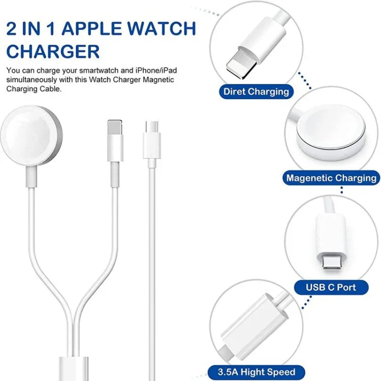 Apple Watchシリーズ＆iPhone用 2in1 USBマグネット充電ケーブル 1.2m DS-XB015