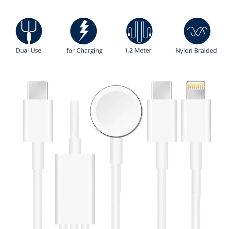 Apple Watchシリーズ＆デュアルType-Cプラグ搭載スマホ用 3in1 USBマグネット充電ケーブル 4ft/1.2m DS-XB020