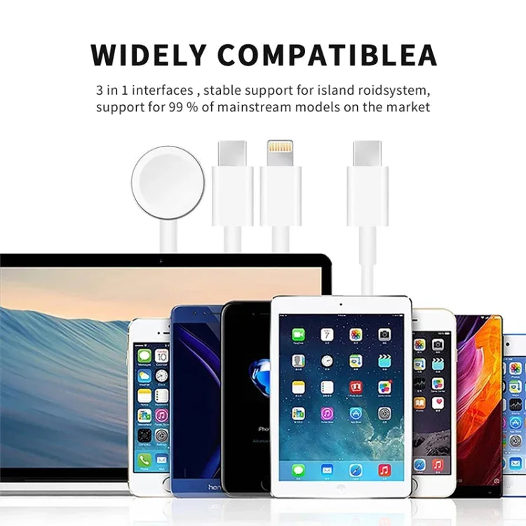 Apple Watchシリーズ＆デュアルType-Cプラグ搭載スマホ用 3in1 USBマグネット充電ケーブル 4ft/1.2m DS-XB020