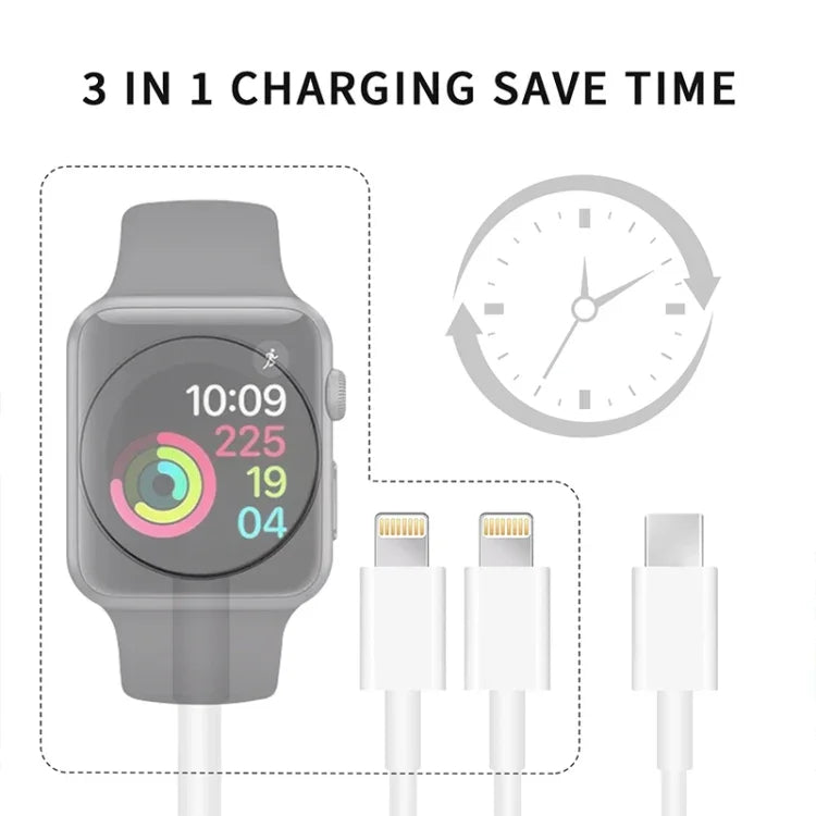 Apple Watch シリーズ & iPhone 用 3-in-1 Type-C 磁気充電ケーブル 4ft/1.2m, DS-XB019