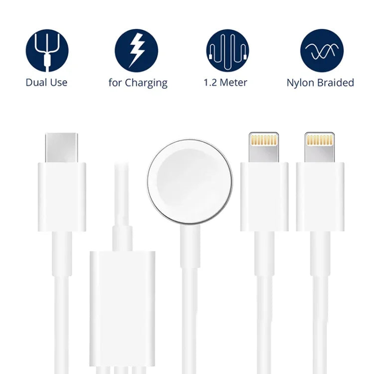 Apple Watch シリーズ & iPhone 用 3-in-1 Type-C 磁気充電ケーブル 4ft/1.2m, DS-XB019