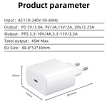 M135 45W USB-C / Type-Cポート急速充電器 5A Type-C to Type-Cケーブル付き、EUプラグ、EUプラグ＋Type-Cケーブル