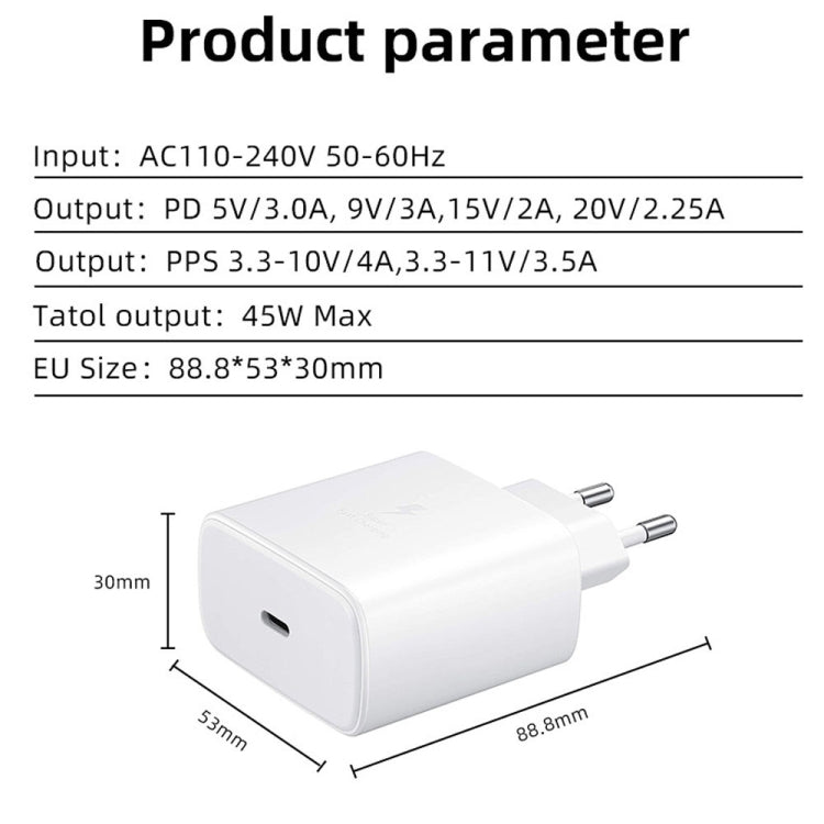 M135 45W USB-C / Type-Cポート急速充電器 5A Type-C to Type-Cケーブル付き、EUプラグ、EUプラグ＋Type-Cケーブル