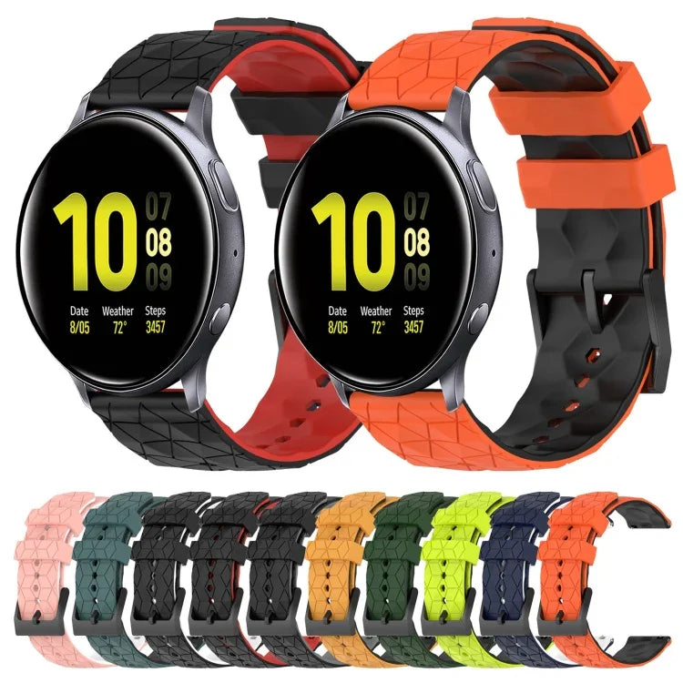 20mm フットボール柄ツートンカラーシリコン時計バンド、Samsung Galaxy Watch Active 2 44mm 用、Samsung Galaxy Watch 42mm 用