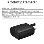M135 45W USB-C / Type-Cポート急速充電器 5A Type-C to Type-Cケーブル付き、UKプラグ、UKプラグ＋Type-Cケーブル