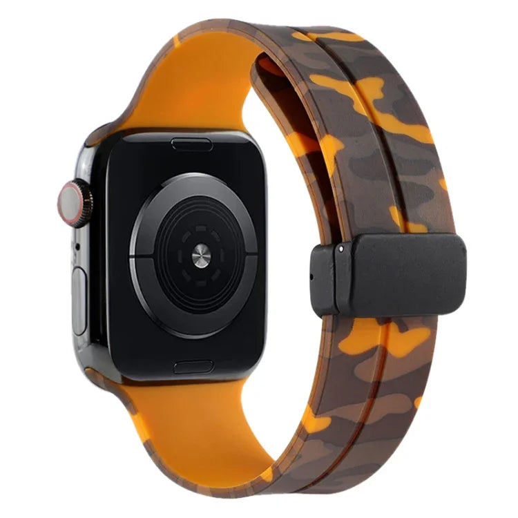 Magnetic Clasp Camouflage Silicone Watch Band, For Apple Watch Ultra 49mm, For Apple Watch Series 8&7 45mm, For Apple Watch Series 8&7 41mm