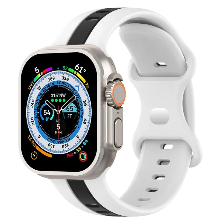 バタフライバックル ツーカラー シリコンウォッチバンド、Apple Watch Ultra 49mm用、Apple Watch Series 8&7 45mm用、Apple Watch Series 8&7 41mm用