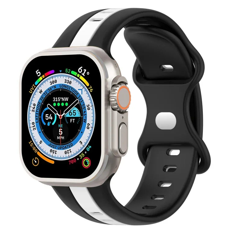 バタフライバックル ツーカラー シリコンウォッチバンド、Apple Watch Ultra 49mm用、Apple Watch Series 8&7 45mm用、Apple Watch Series 8&7 41mm用