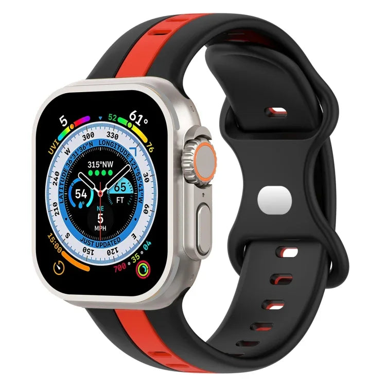 バタフライバックル ツーカラー シリコンウォッチバンド、Apple Watch Ultra 49mm用、Apple Watch Series 8&7 45mm用、Apple Watch Series 8&7 41mm用