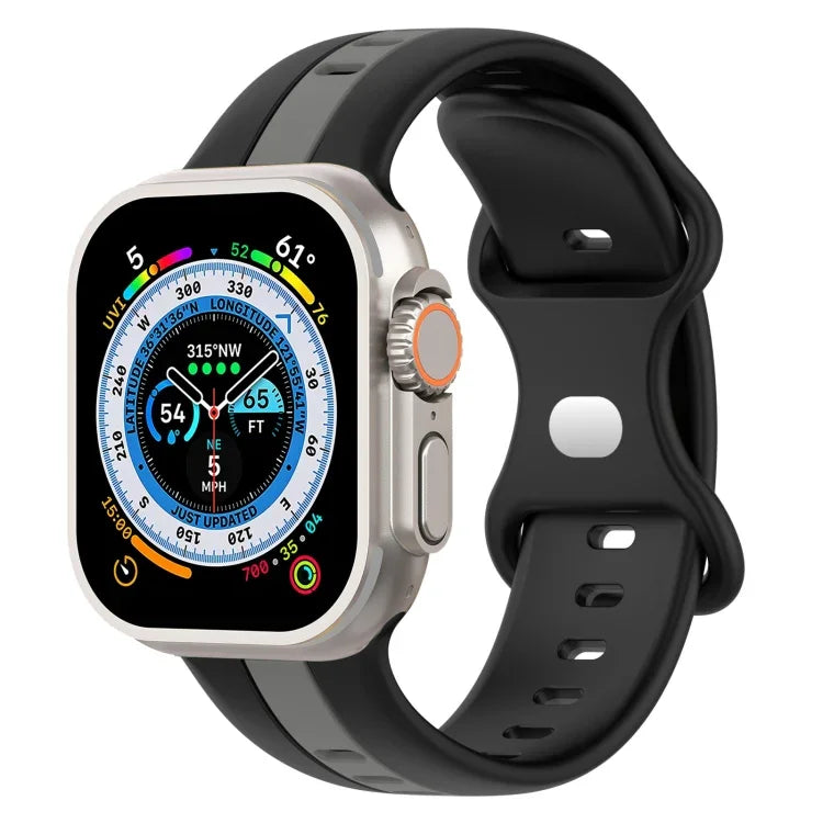 バタフライバックル ツーカラー シリコンウォッチバンド、Apple Watch Ultra 49mm用、Apple Watch Series 8&7 45mm用、Apple Watch Series 8&7 41mm用