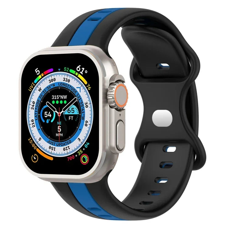 バタフライバックル ツーカラー シリコンウォッチバンド、Apple Watch Ultra 49mm用、Apple Watch Series 8&7 45mm用、Apple Watch Series 8&7 41mm用
