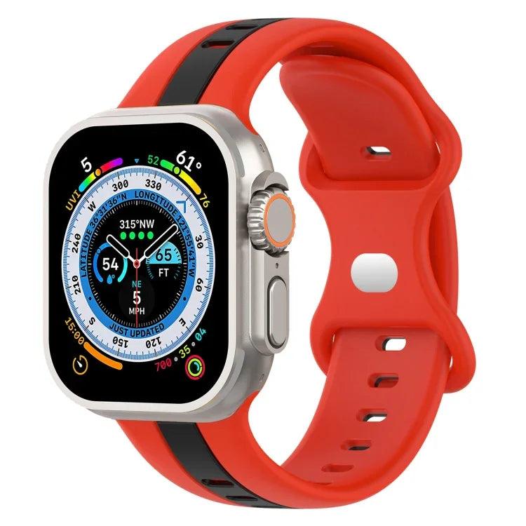 バタフライバックル ツーカラー シリコンウォッチバンド、Apple Watch Ultra 49mm用、Apple Watch Series 8&7 45mm用、Apple Watch Series 8&7 41mm用