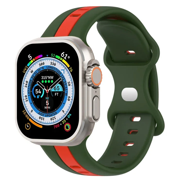バタフライバックル ツーカラー シリコンウォッチバンド、Apple Watch Ultra 49mm用、Apple Watch Series 8&7 45mm用、Apple Watch Series 8&7 41mm用