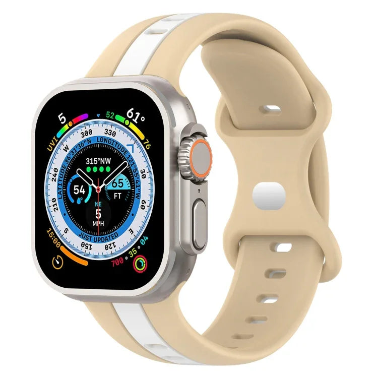 バタフライバックル ツーカラー シリコンウォッチバンド、Apple Watch Ultra 49mm用、Apple Watch Series 8&7 45mm用、Apple Watch Series 8&7 41mm用