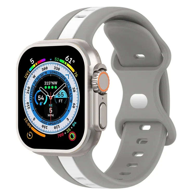 バタフライバックル ツーカラー シリコンウォッチバンド、Apple Watch Ultra 49mm用、Apple Watch Series 8&7 45mm用、Apple Watch Series 8&7 41mm用