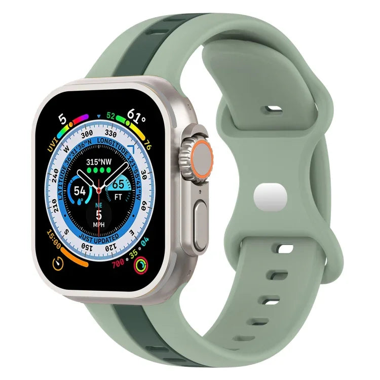 バタフライバックル ツーカラー シリコンウォッチバンド、Apple Watch Ultra 49mm用、Apple Watch Series 8&7 45mm用、Apple Watch Series 8&7 41mm用