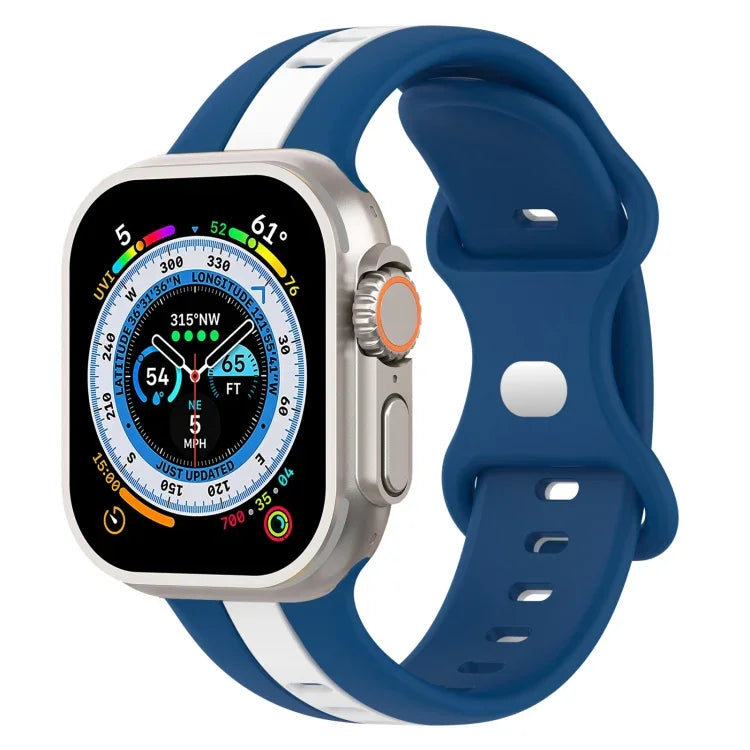 バタフライバックル ツーカラー シリコンウォッチバンド、Apple Watch Ultra 49mm用、Apple Watch Series 8&7 45mm用、Apple Watch Series 8&7 41mm用