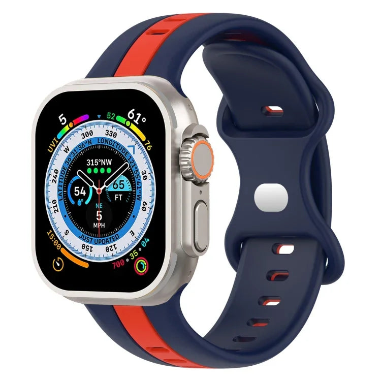 バタフライバックル ツーカラー シリコンウォッチバンド、Apple Watch Ultra 49mm用、Apple Watch Series 8&7 45mm用、Apple Watch Series 8&7 41mm用