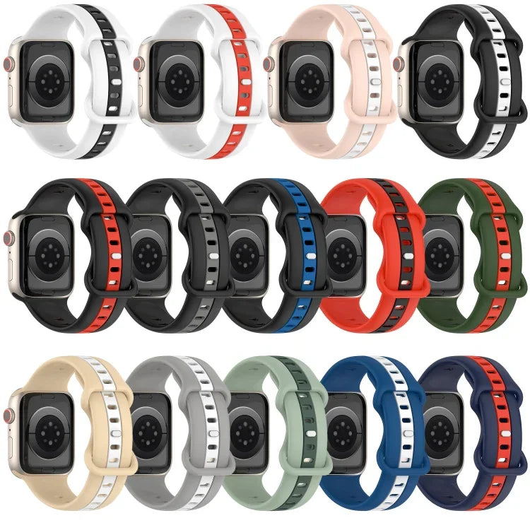 バタフライバックル ツーカラー シリコンウォッチバンド、Apple Watch Ultra 49mm用、Apple Watch Series 8&7 45mm用、Apple Watch Series 8&7 41mm用