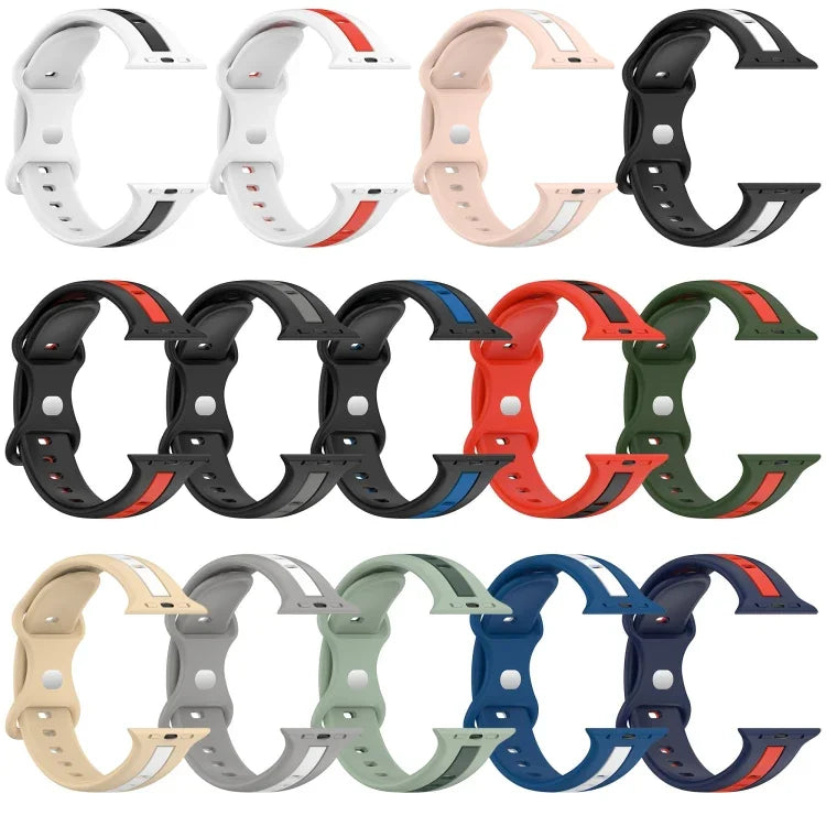 バタフライバックル ツーカラー シリコンウォッチバンド、Apple Watch Ultra 49mm用、Apple Watch Series 8&7 45mm用、Apple Watch Series 8&7 41mm用