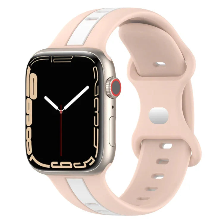 バタフライバックル ツーカラー シリコンウォッチバンド、Apple Watch Ultra 49mm用、Apple Watch Series 8&7 45mm用、Apple Watch Series 8&7 41mm用