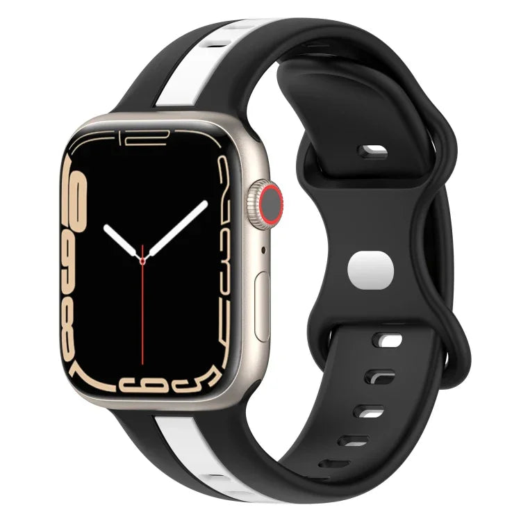 バタフライバックル ツーカラー シリコンウォッチバンド、Apple Watch Ultra 49mm用、Apple Watch Series 8&7 45mm用、Apple Watch Series 8&7 41mm用