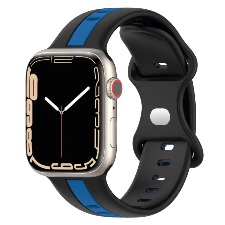 バタフライバックル ツーカラー シリコンウォッチバンド、Apple Watch Ultra 49mm用、Apple Watch Series 8&7 45mm用、Apple Watch Series 8&7 41mm用