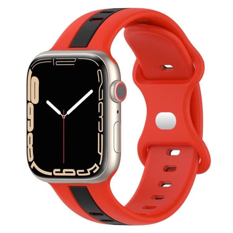 バタフライバックル ツーカラー シリコンウォッチバンド、Apple Watch Ultra 49mm用、Apple Watch Series 8&7 45mm用、Apple Watch Series 8&7 41mm用