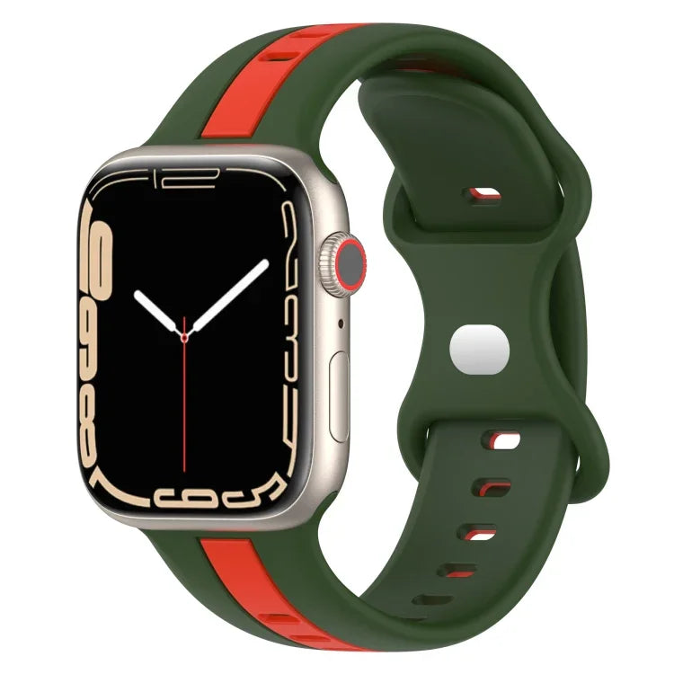 バタフライバックル ツーカラー シリコンウォッチバンド、Apple Watch Ultra 49mm用、Apple Watch Series 8&7 45mm用、Apple Watch Series 8&7 41mm用
