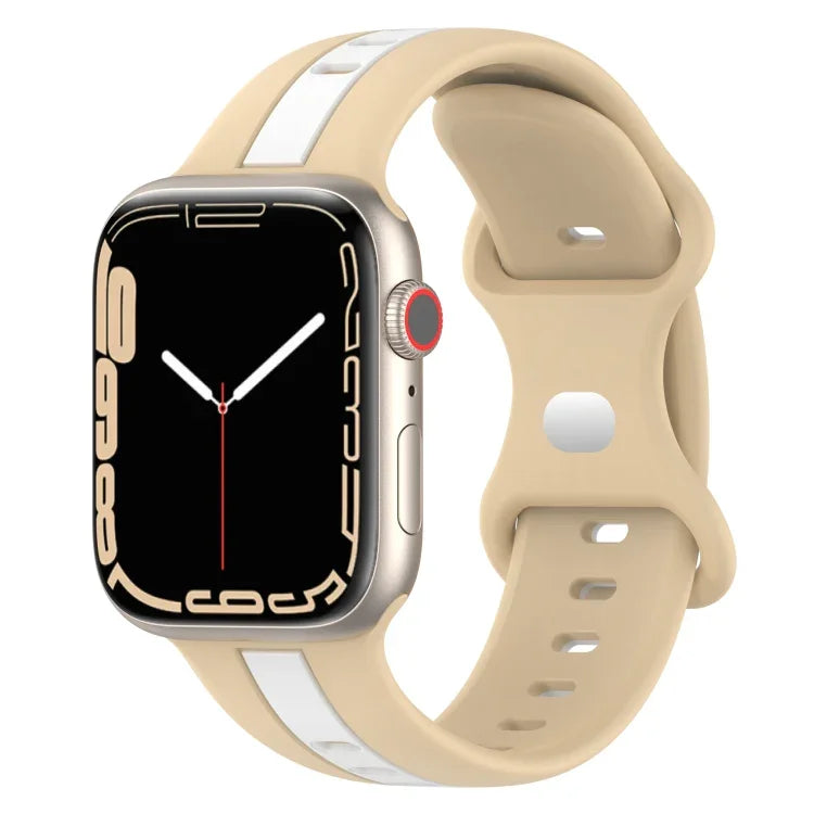 バタフライバックル ツーカラー シリコンウォッチバンド、Apple Watch Ultra 49mm用、Apple Watch Series 8&7 45mm用、Apple Watch Series 8&7 41mm用