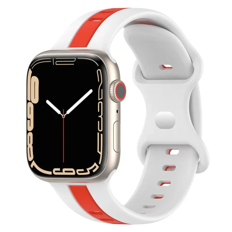 バタフライバックル ツーカラー シリコンウォッチバンド、Apple Watch Ultra 49mm用、Apple Watch Series 8&7 45mm用、Apple Watch Series 8&7 41mm用