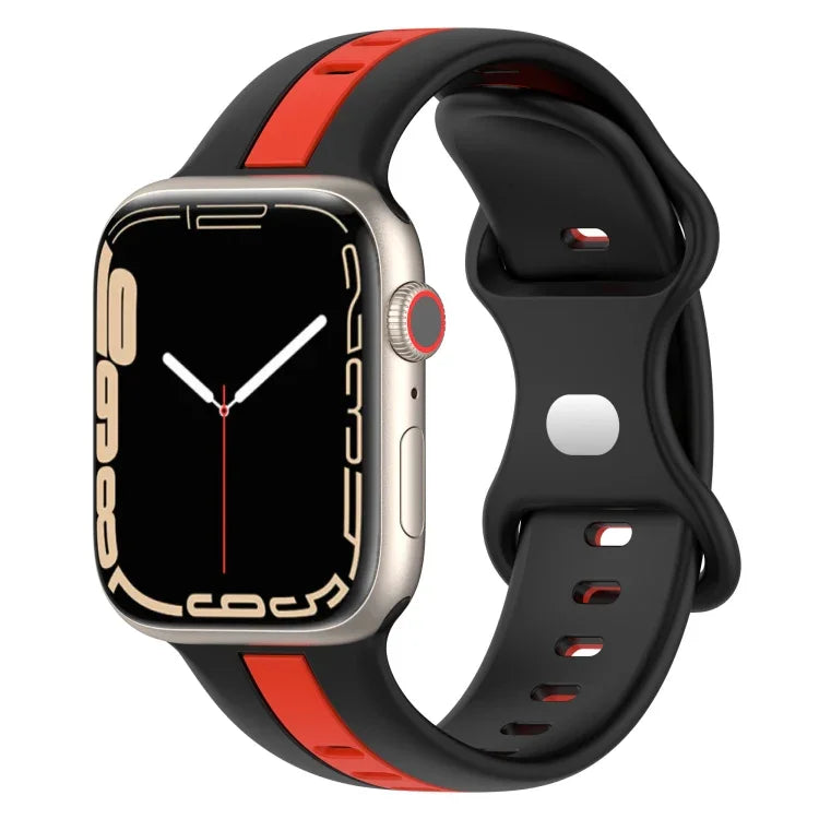 バタフライバックル ツーカラー シリコンウォッチバンド、Apple Watch Ultra 49mm用、Apple Watch Series 8&7 45mm用、Apple Watch Series 8&7 41mm用