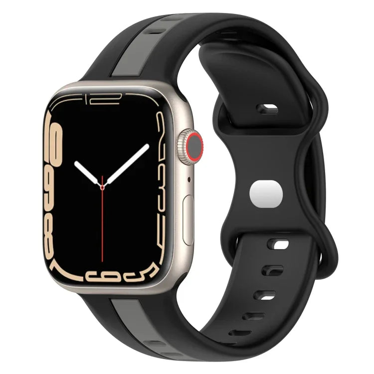 バタフライバックル ツーカラー シリコンウォッチバンド、Apple Watch Ultra 49mm用、Apple Watch Series 8&7 45mm用、Apple Watch Series 8&7 41mm用