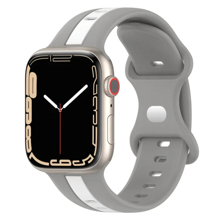 バタフライバックル ツーカラー シリコンウォッチバンド、Apple Watch Ultra 49mm用、Apple Watch Series 8&7 45mm用、Apple Watch Series 8&7 41mm用