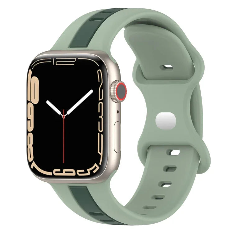 バタフライバックル ツーカラー シリコンウォッチバンド、Apple Watch Ultra 49mm用、Apple Watch Series 8&7 45mm用、Apple Watch Series 8&7 41mm用