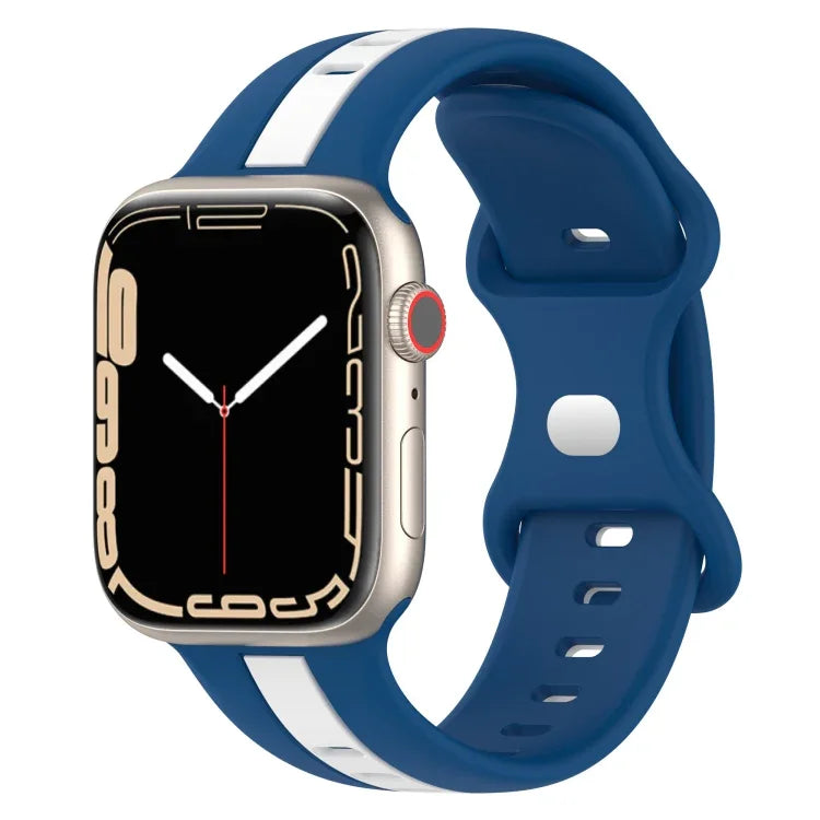 バタフライバックル ツーカラー シリコンウォッチバンド、Apple Watch Ultra 49mm用、Apple Watch Series 8&7 45mm用、Apple Watch Series 8&7 41mm用