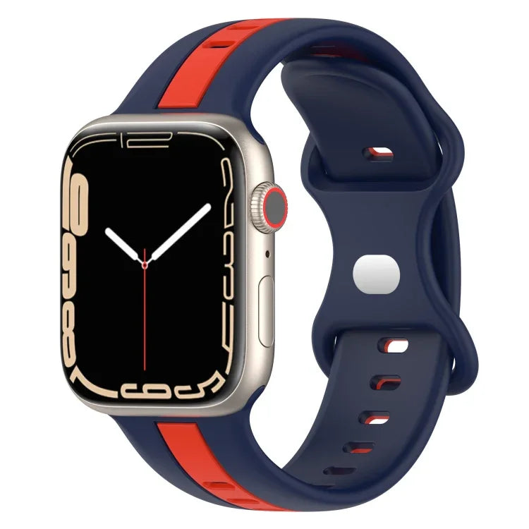 バタフライバックル ツーカラー シリコンウォッチバンド、Apple Watch Ultra 49mm用、Apple Watch Series 8&7 45mm用、Apple Watch Series 8&7 41mm用