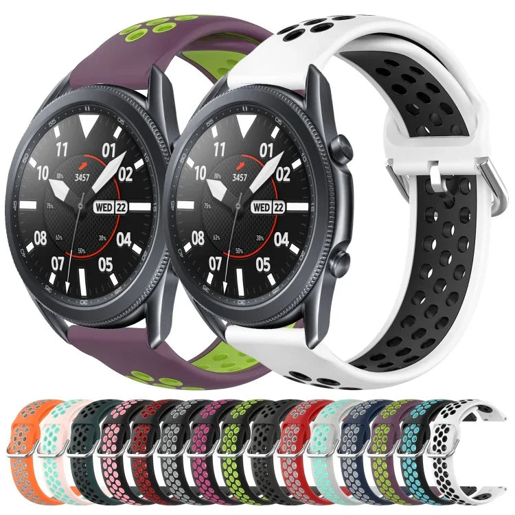 22mm 穴あき通気性スポーツシリコン時計バンド、Samsung Galaxy Watch3 45mm 用、Samsung Gear S3 Classic 用、Samsung Gear S3 Frontier 用